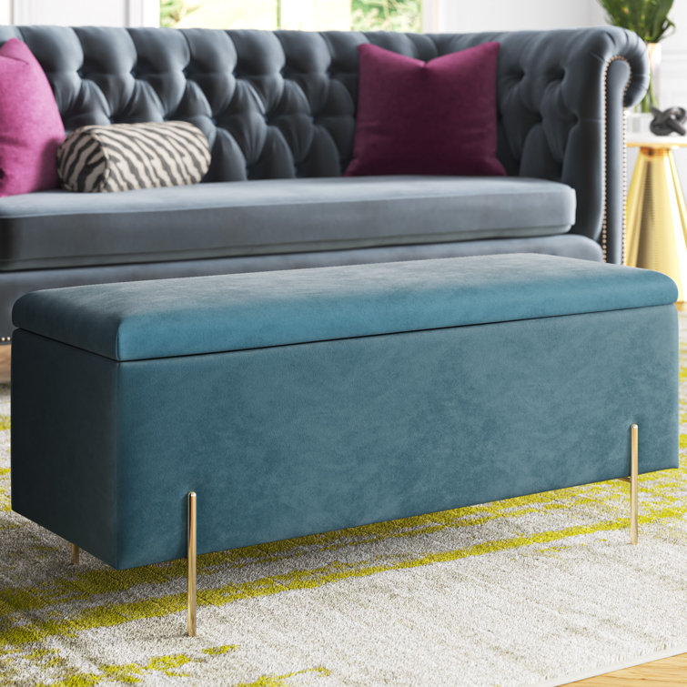 Blue upholstered outlet storage bench